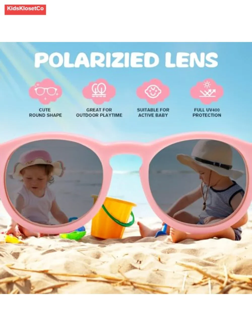 UV400 Polarized Baby Sunglasses with Strap - Flexible Frame for 0-24 Months
